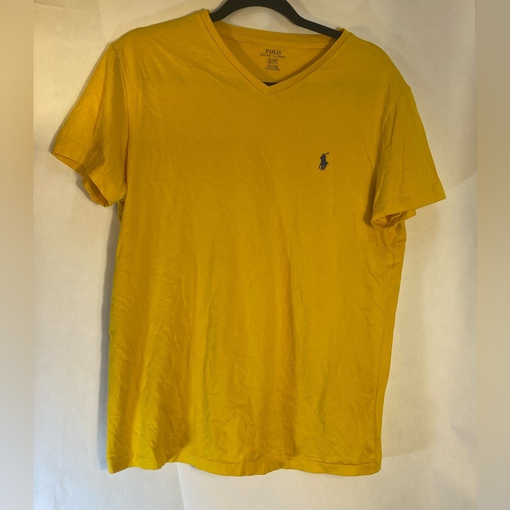 POLO RALPH LAUREN Men's Classic T-Shirt Size Small Yellow Short Sleeve V-Neck